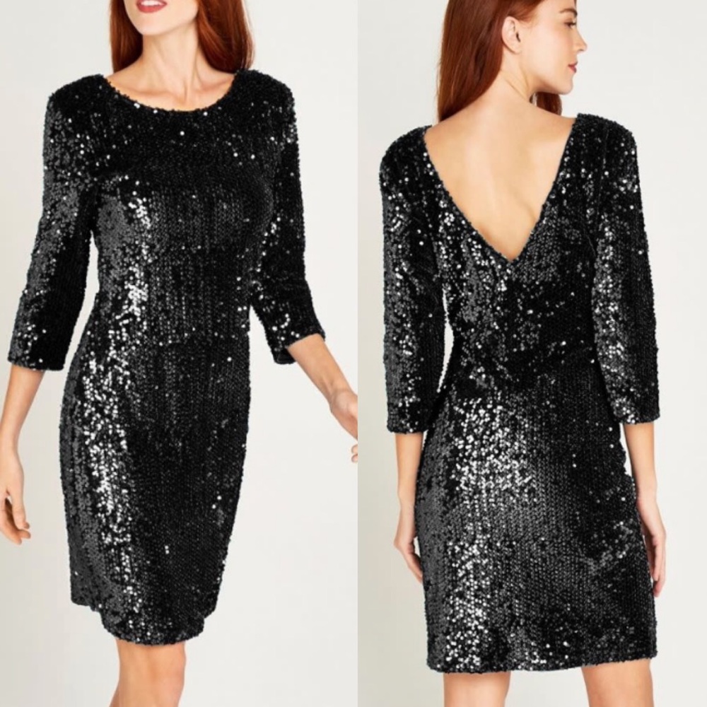 Apricot Low Back Sequin Dress Ruched Waist NWT